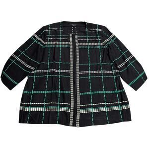 VTG Misook Cardigan Acrylic Knit Top Clasp Plaid Womens Plus Size 1X Black Green